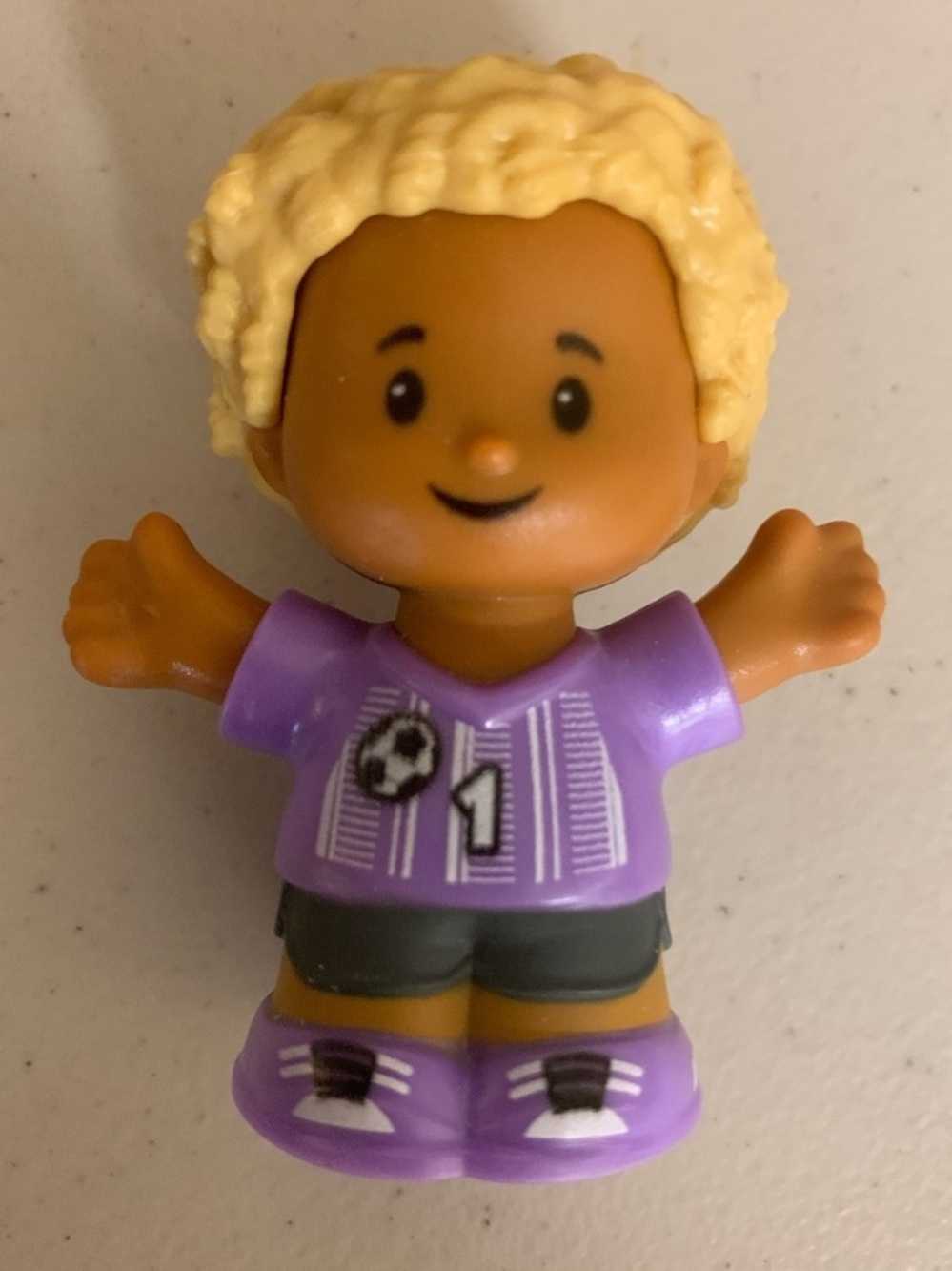 Fisher Price Little People Figure Boy Soccer Player Purple Shirt Football
